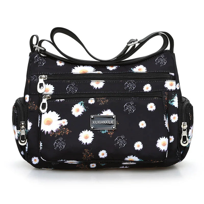 Floral Pattern Women Messenger Bag Nylon Shoulder Bag Multi-pockets