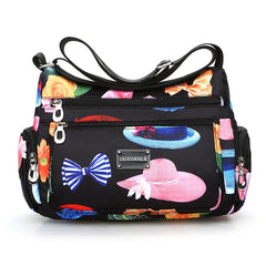 Floral Pattern Women Messenger Bag Nylon Shoulder Bag Multi-pockets