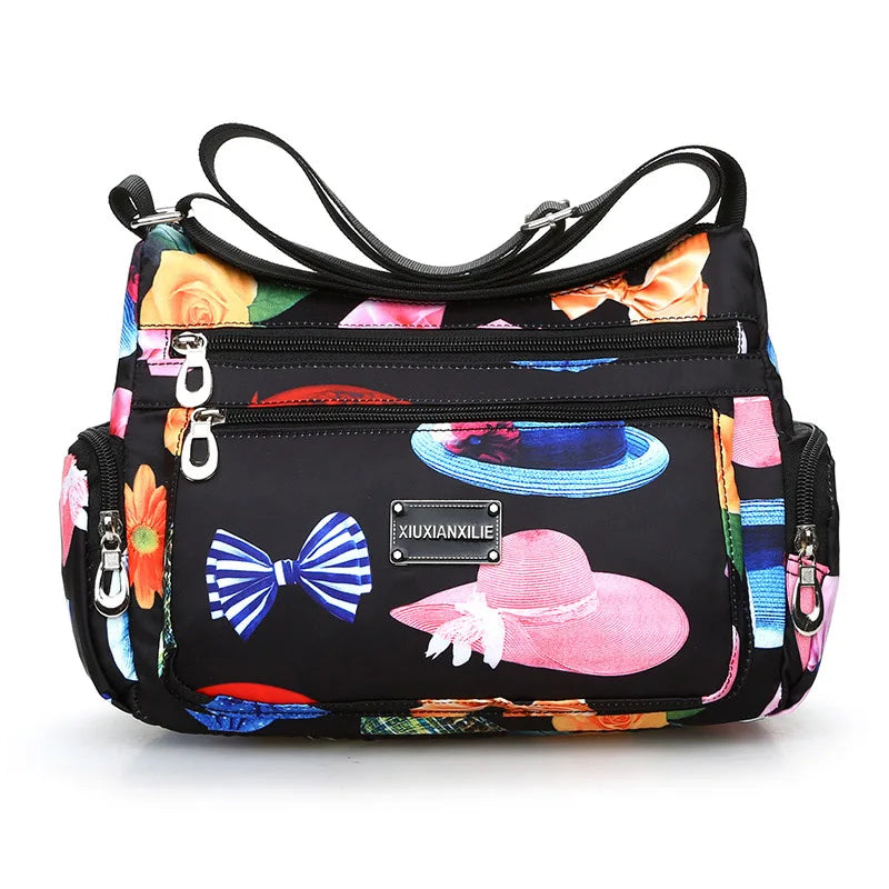 Floral Pattern Nylon Crossbody Bag