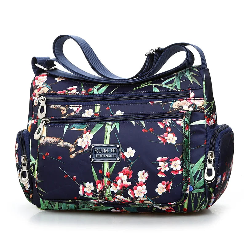 Floral Pattern Nylon Crossbody Bag