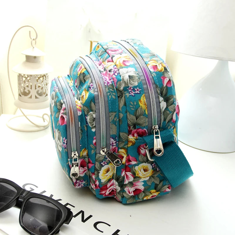 Floral Pattern Women Shoulder Bag Waterproof Nylon Crossbody Bag