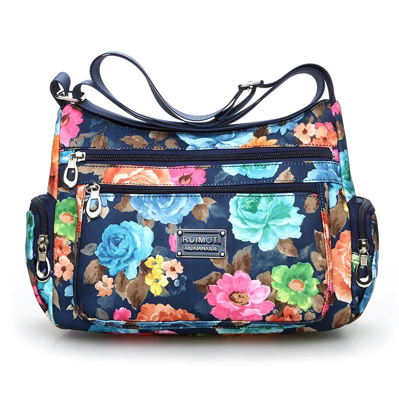 Floral Pattern Nylon Crossbody Bag