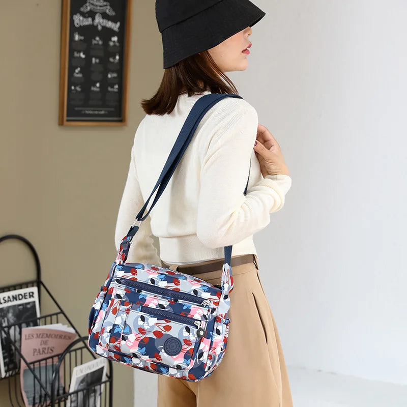 Floral Print Women Shoulder Bag Female High Light Nylon Small Cross Body Bag