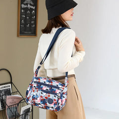 Floral Print Women Shoulder Bag Female High Light Nylon Small Cross Body Bag