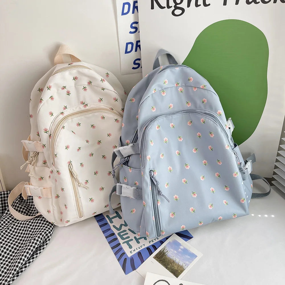 Floral Women Backpack Nylon Schoolbag College Teenage Girl Travel