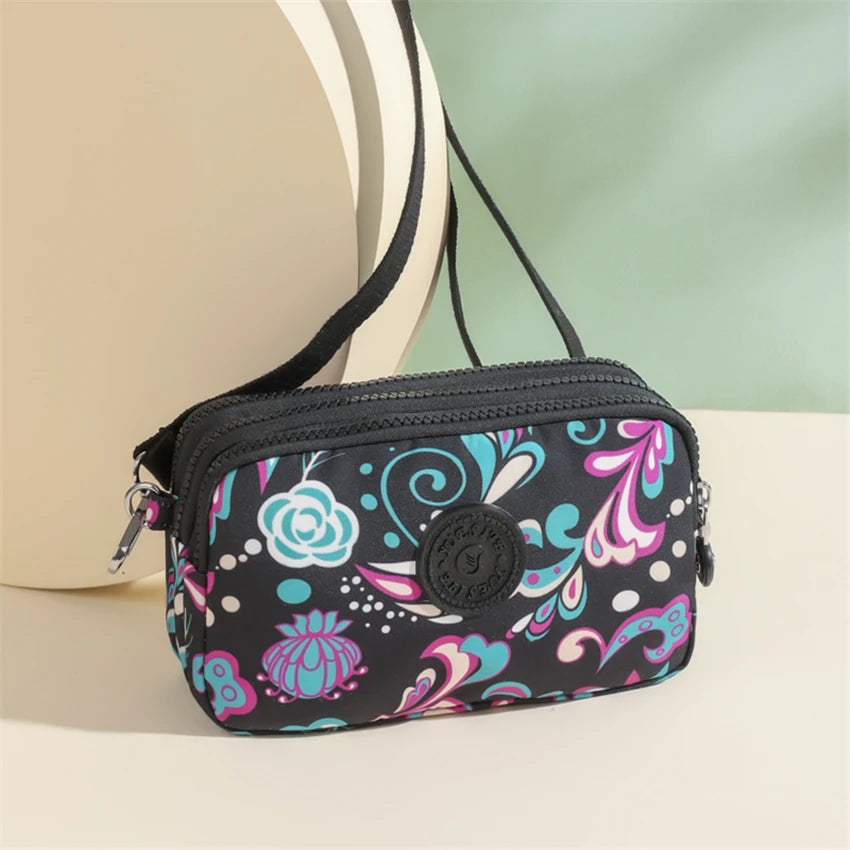 Flower Pattern Crossbody Bags Waterproof Nylon Shoulder Bag