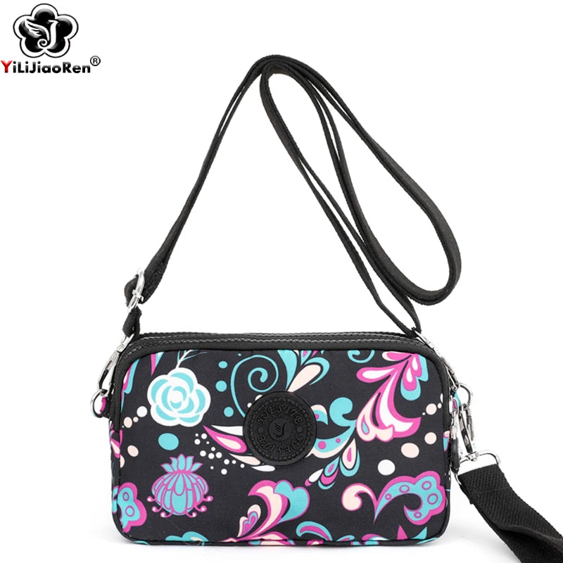 Flower Pattern Crossbody Bags Waterproof Nylon Shoulder Bag
