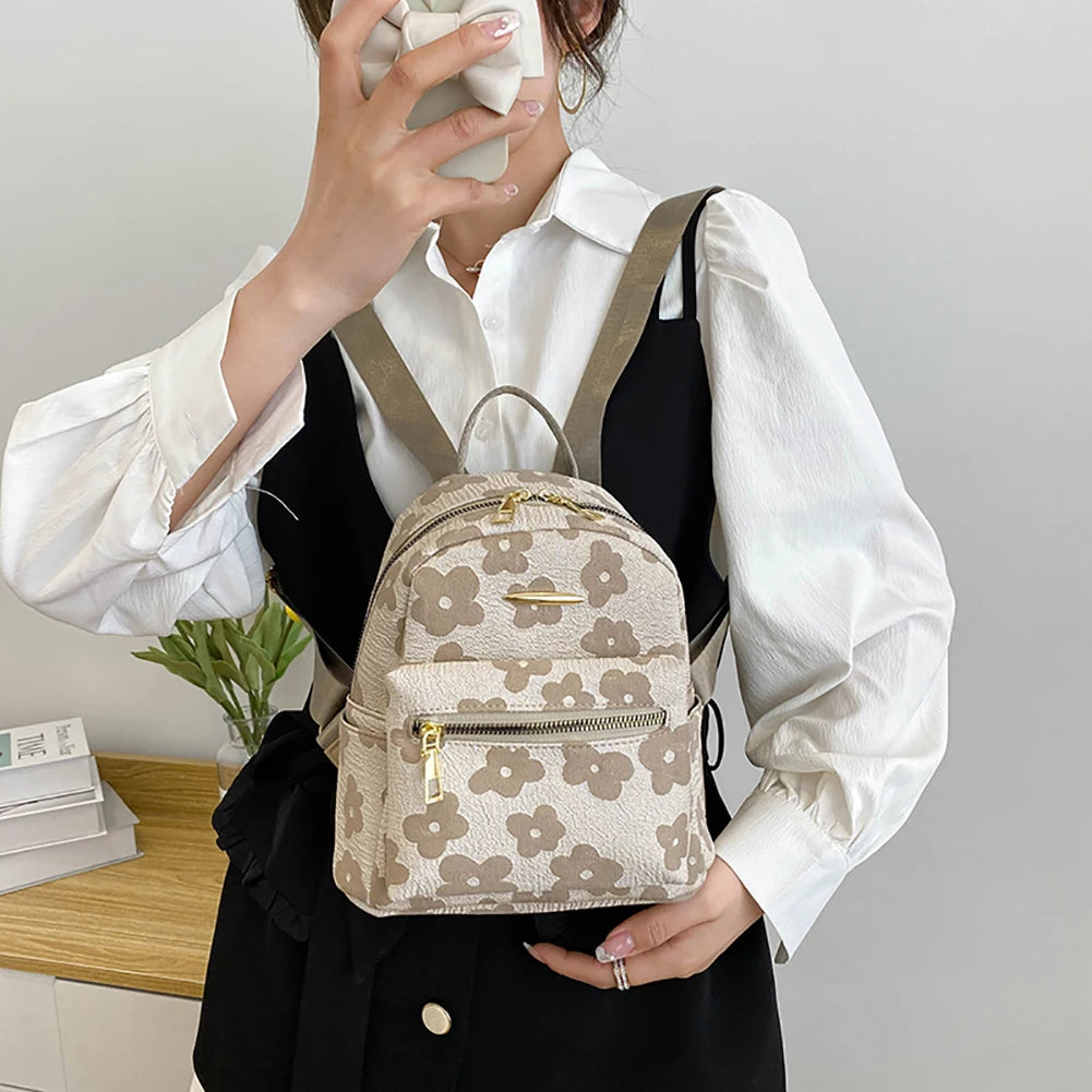Flower Print Backpacks for Girls Casual Soft Canvas Student School Bag