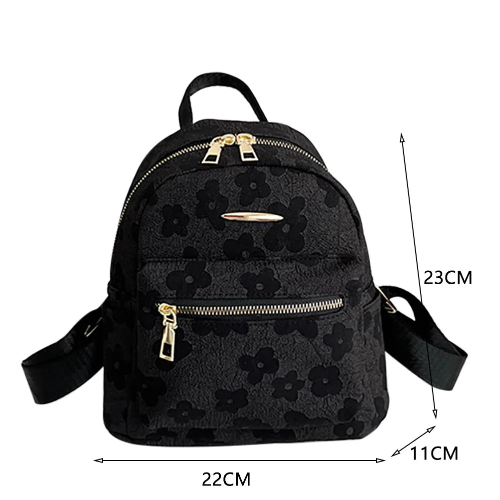 Flower Print Small Backpack Canvas School Bag