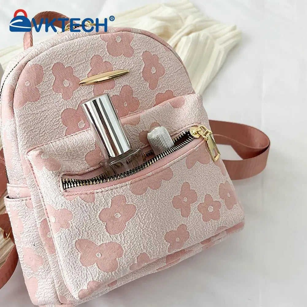Flower Print Small Backpack for Girls Canvas School Bag