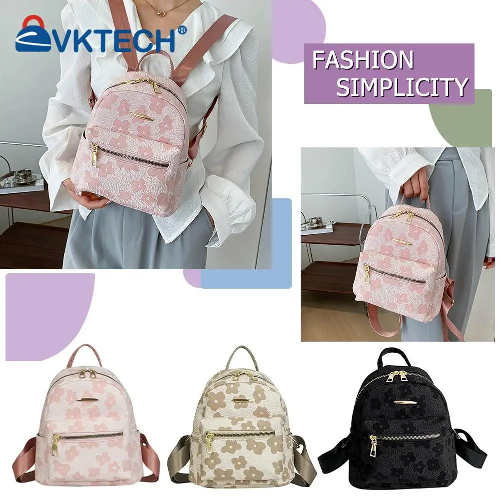 Flower Print Small Backpack for Girls Canvas School Bag