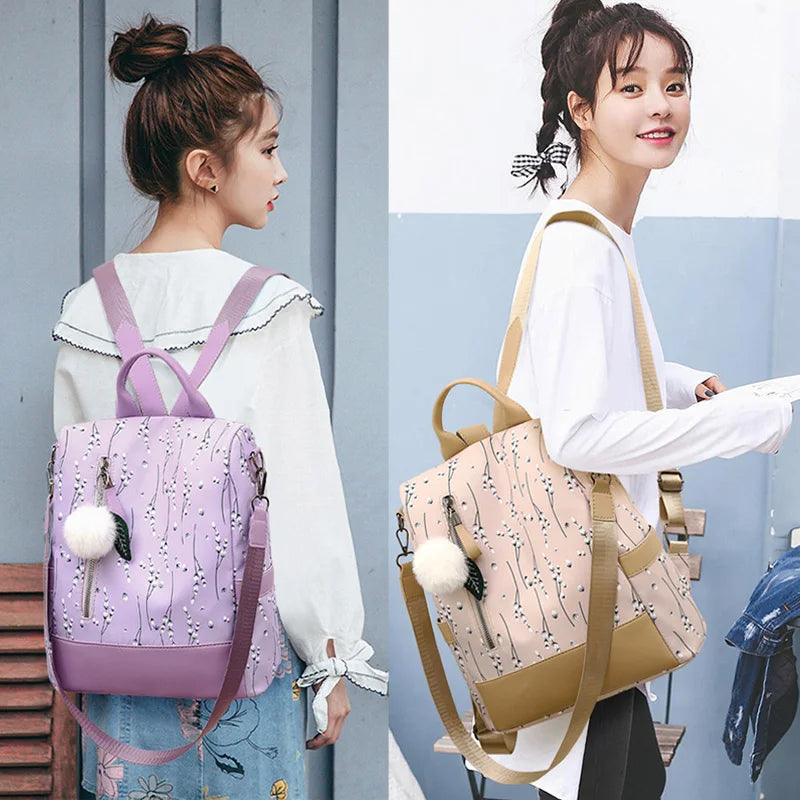 Flower Print Women Backpack Anti-theft Casual School Bag High Capacity