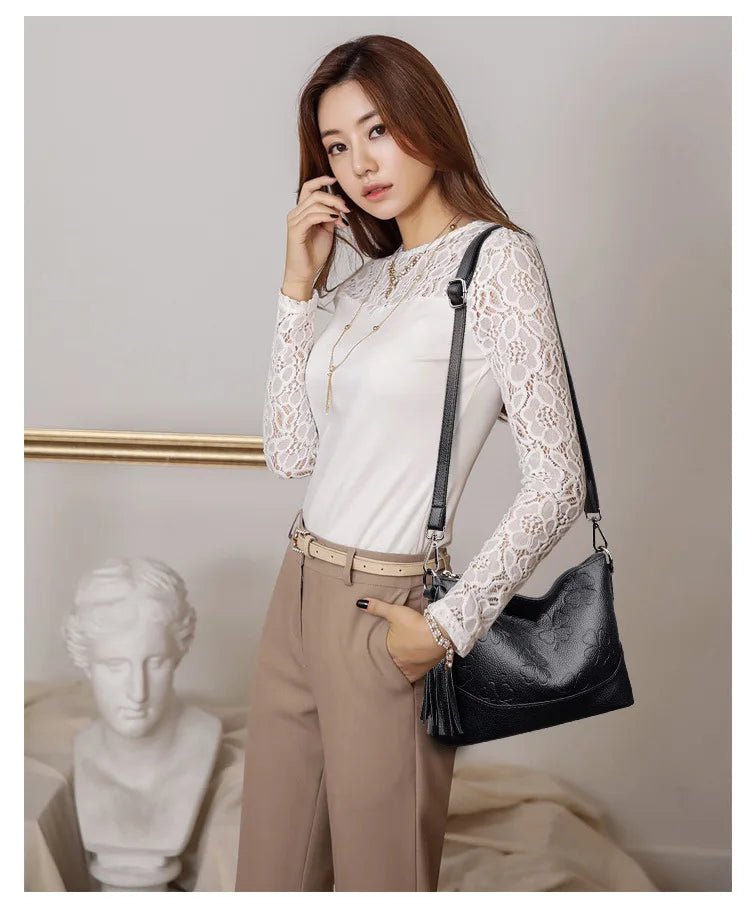 Flower Women Shoulder Bag Pu Leather Ladies Handbags Famous Female Messenger Bag