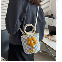 Flowers Round Handbags Women Bag Crossbody Tote Purses Lattice Travel Shoulder