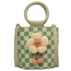 Flowers Round Handbags Women Bag Crossbody Tote Purses Lattice Travel Shoulder