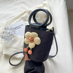 Flowers Round Handbags Women Bag Crossbody Tote Purses Lattice Travel Shoulder