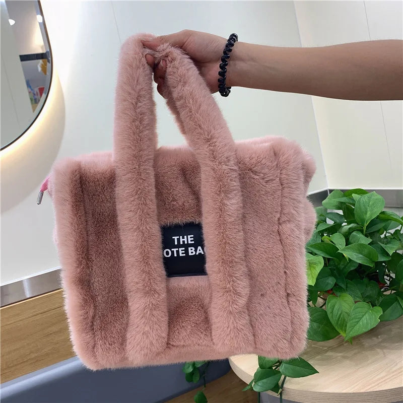 Soft Plush Tote Bag Women Handbags Faux Fur Big Shopper Purse