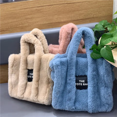 Soft Plush Tote Bag Women Handbags Faux Fur Big Shopper Purse