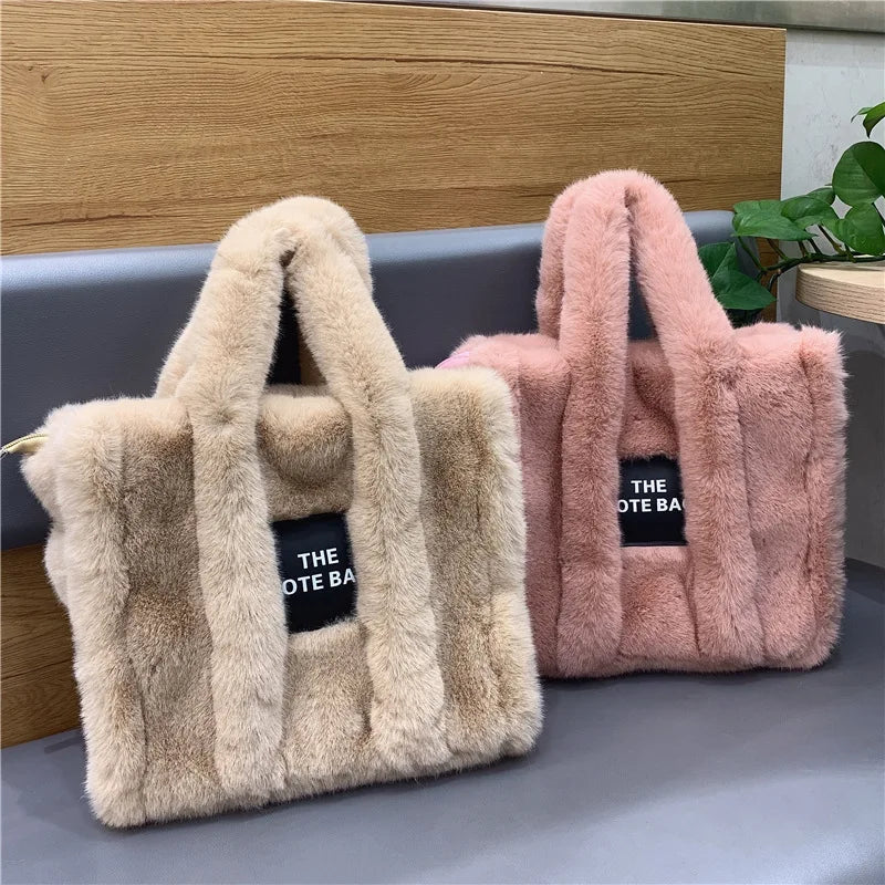 Soft Plush Tote Bag Women Handbags Faux Fur Big Shopper Purse