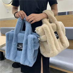 Soft Plush Tote Bag Women Handbags Faux Fur Big Shopper Purse