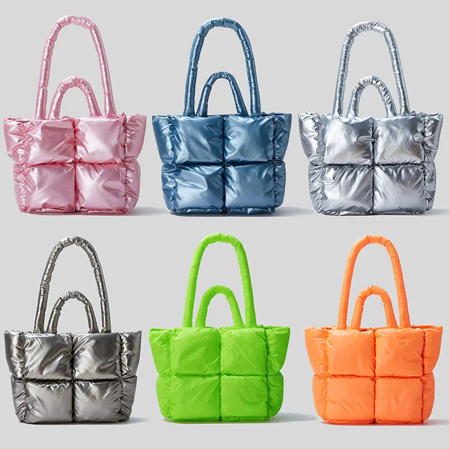 Fluorescent Green Quilted Shoulder Bag Laser Nylon Tote