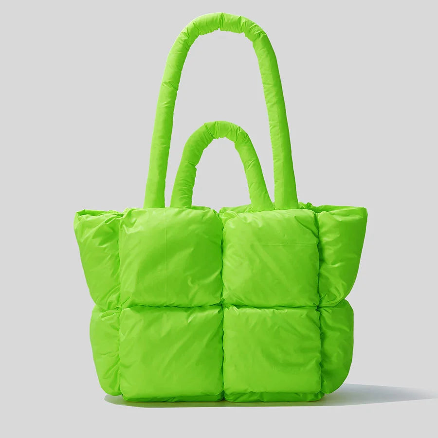 Fluorescent Green Quilted Shoulder Bag Laser Nylon Tote