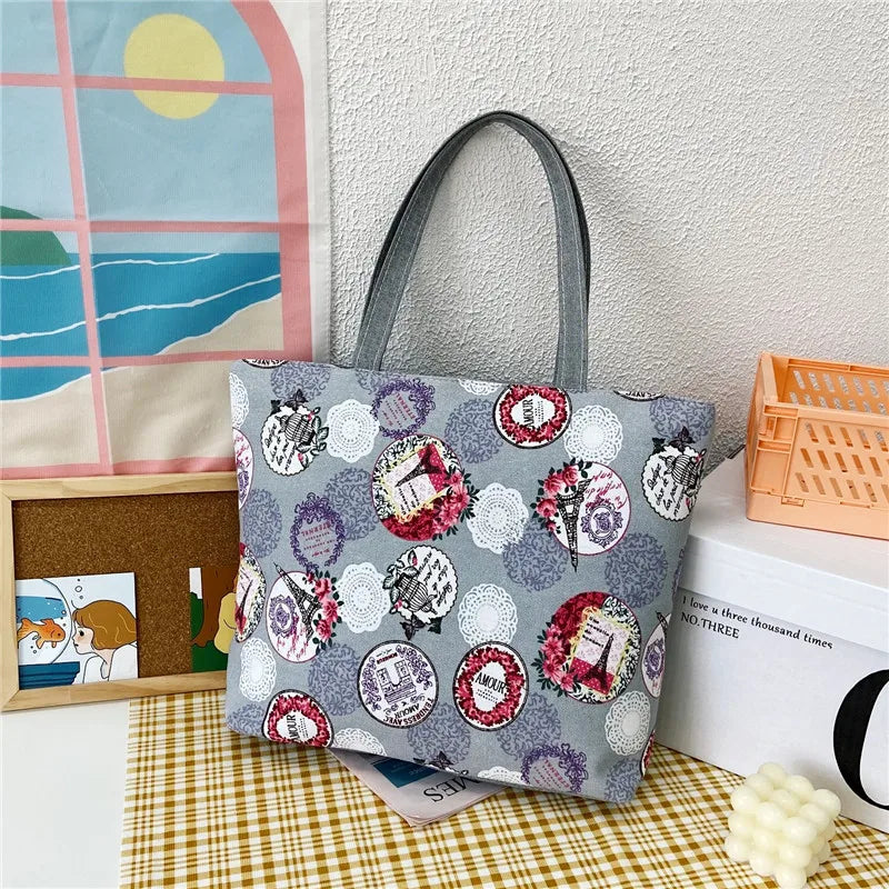 Women's Canvas Flower Printing Tote Bag - Big Size Handbag