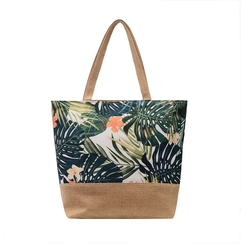 Floral Print Canvas Handbag Tote Large Size Shoulder Bag