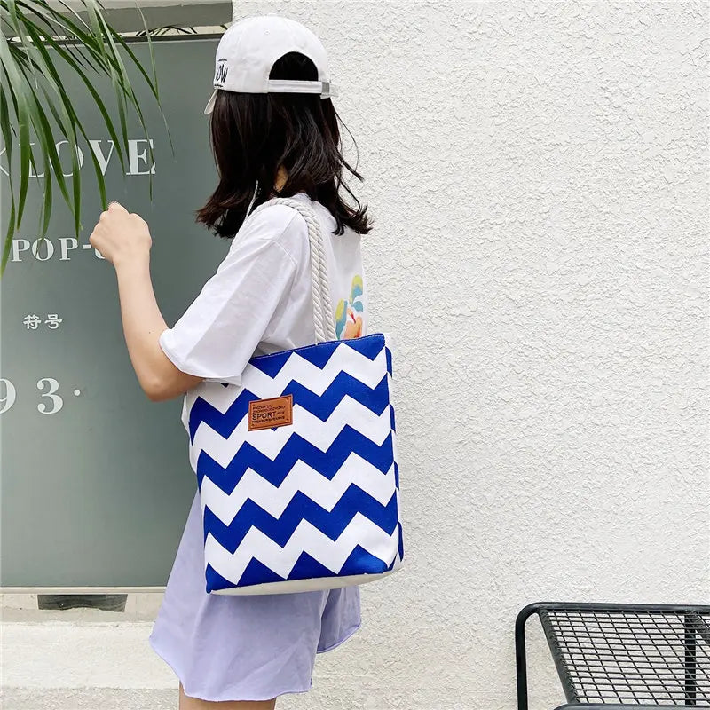 Women Canvas Flower Printing Tote Bag - Graffiti Shoulder Bag