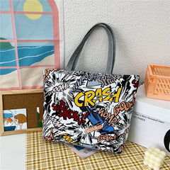 Women's Canvas Flower Printing Tote Bag - Big Size Handbag