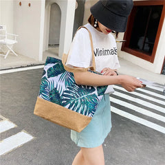 Floral Print Canvas Handbag Tote Large Size Shoulder Bag