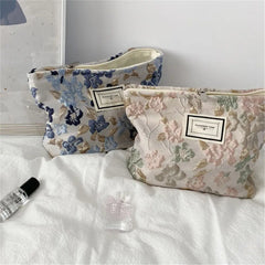 French Embossed Flower Cosmetic Bag Large-capacity