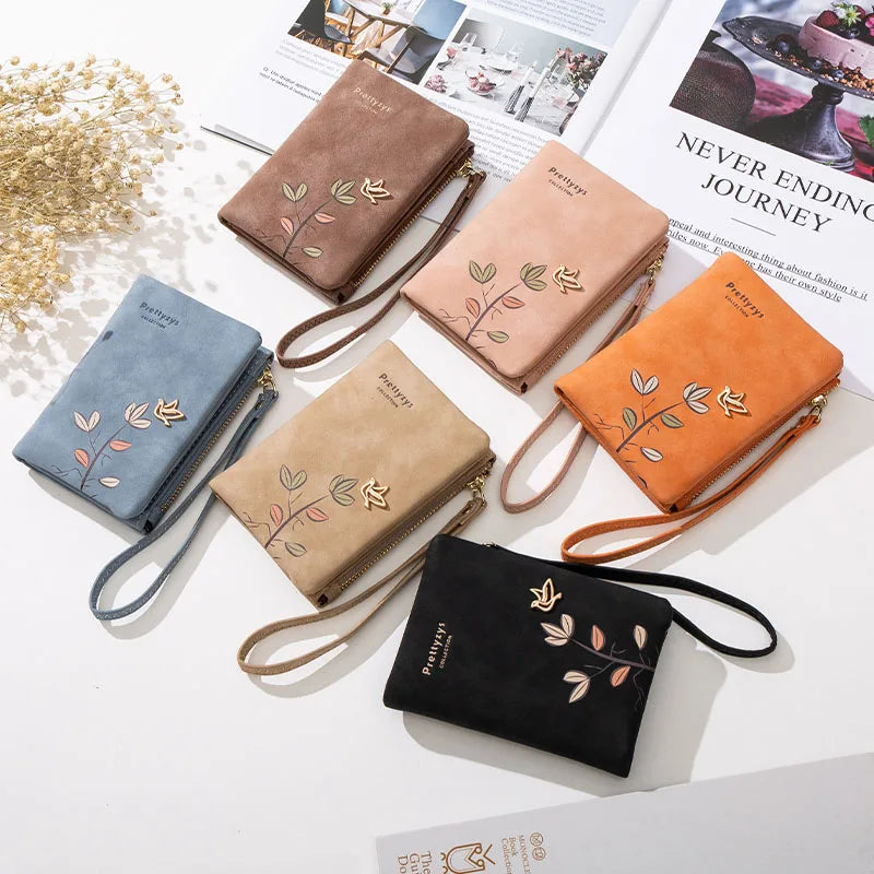Flower Small Wallet Soft Leather Ladies Purses Short Female