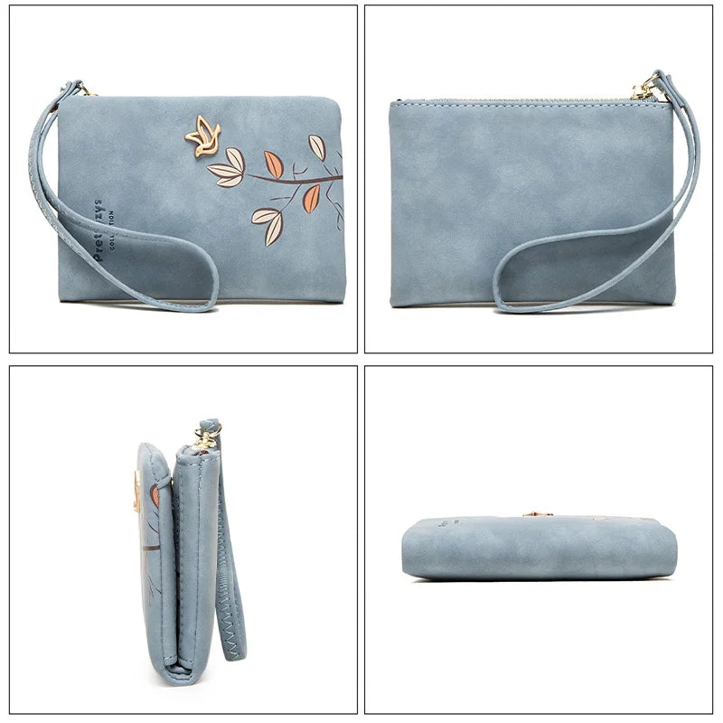 Flower Small Wallet Soft Leather Ladies Purses Short Female