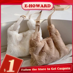 Faux Fur Shoulder Bag for Women Winter Solid Large Capacity Crossbody Bag