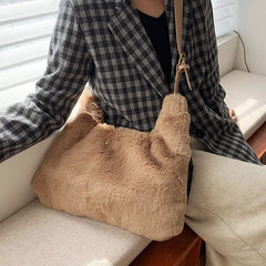 Faux Fur Shoulder Bag for Women Winter Solid Large Capacity Crossbody Bag