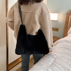 Faux Fur Shoulder Bag for Women Winter Solid Large Capacity Crossbody Bag