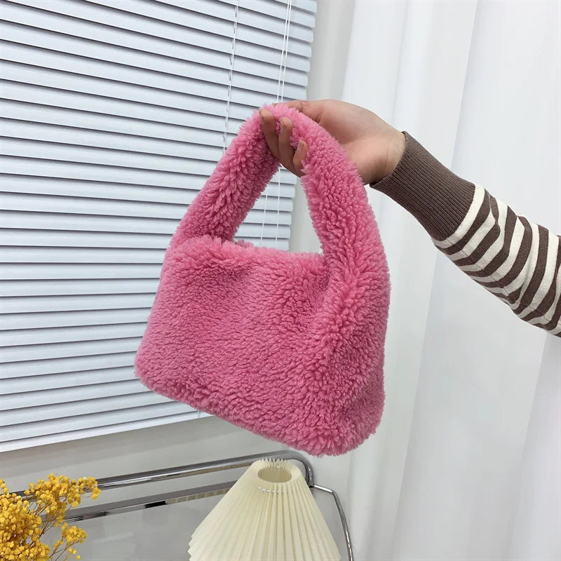 Furry Women Chain Shoulder Bag Plush Small Tote Purse Handbags