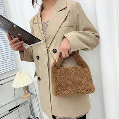 Furry Women Chain Shoulder Bag Plush Small Tote Purse Handbags