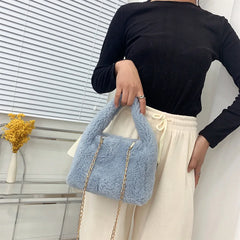 Furry Women Chain Shoulder Bag Plush Small Tote Purse Handbags