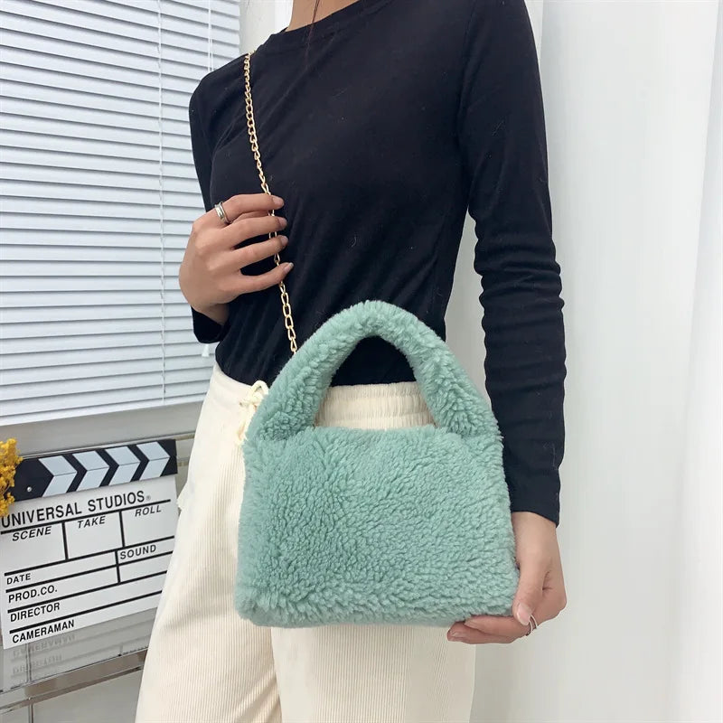 Furry Women Chain Shoulder Bag Plush Small Tote Purse Handbags