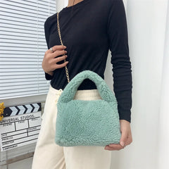 Furry Women Chain Shoulder Bag Plush Small Tote Purse Handbags