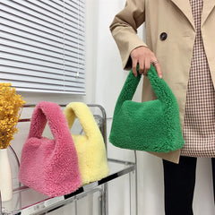Furry Women Chain Shoulder Bag Plush Small Tote Purse Handbags