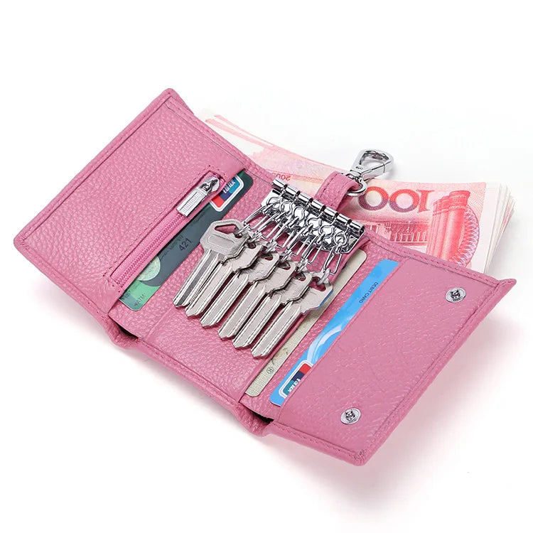 Leather Key Wallet Women Keychain Covers Zipper Key Case Bag 818