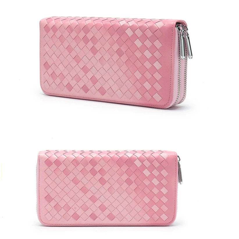 Leather Weave Clutch Bag Long Wallet Lady Cow Leather Women Business Money Bags