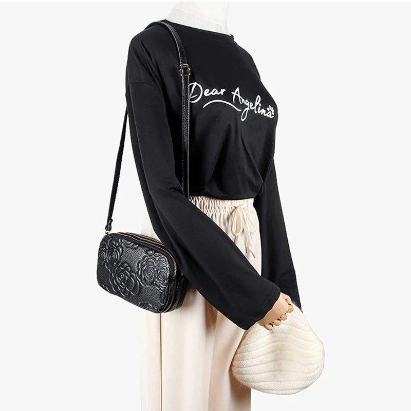 Small Floral Embossed Leather Crossbody Bag Wristlet Clutch