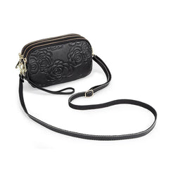 Small Floral Embossed Leather Crossbody Bag Wristlet Clutch