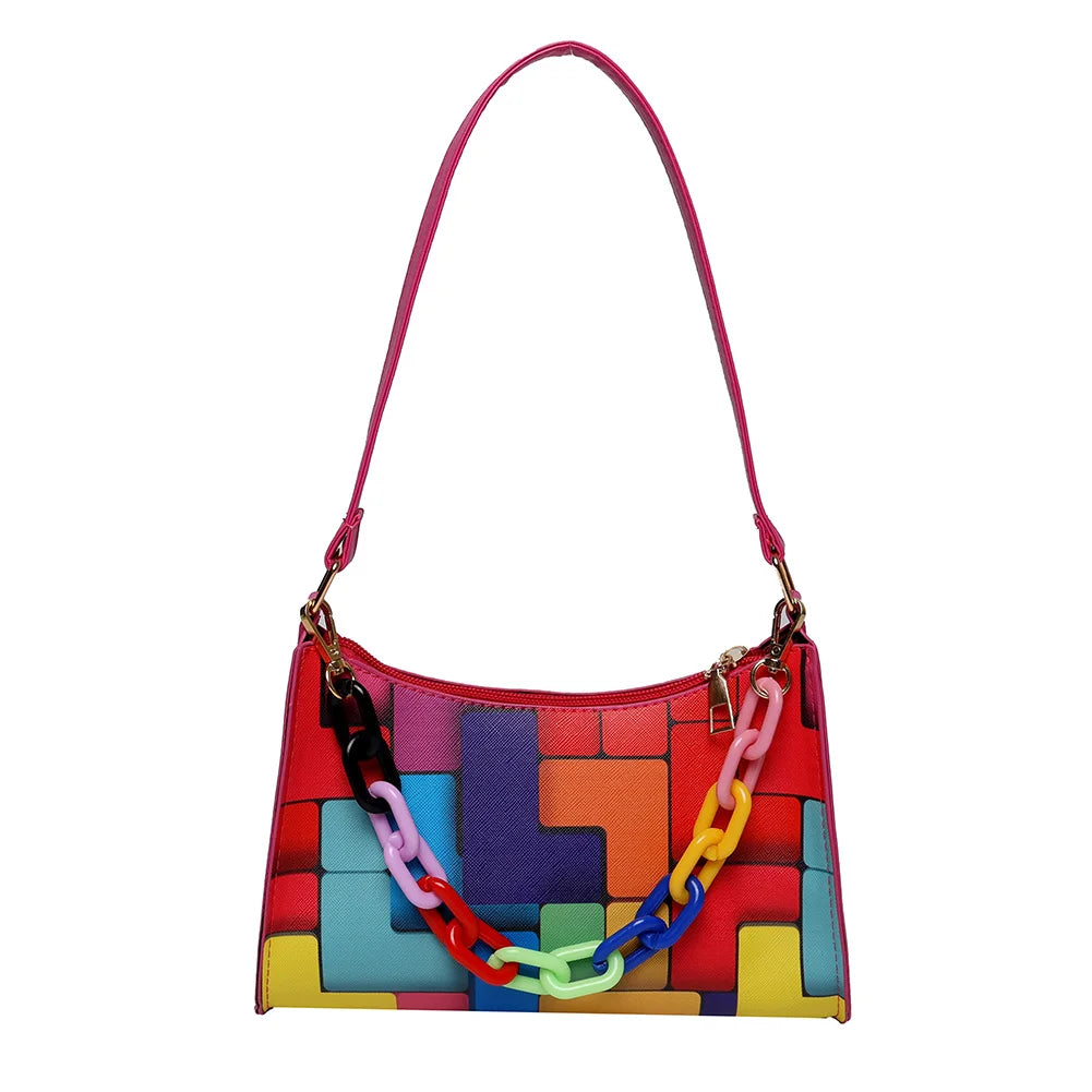 Geometric Hit Underarm Bags Leather Women Casual Handbag