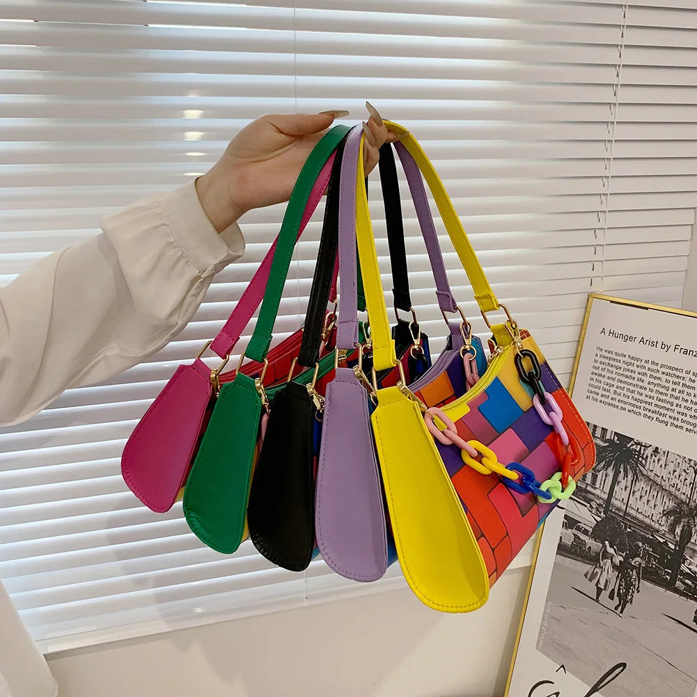 Geometric Hit Underarm Bags Leather Women Casual Handbag