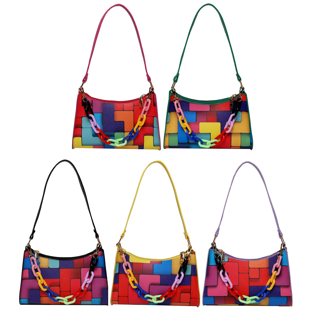 Geometric Hit Underarm Bags Leather Women Casual Handbag